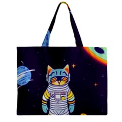 Cat Astronaut Space Retro Universe Zipper Mini Tote Bag by Bedest