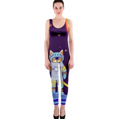 Cat Astronaut Space Retro Universe One Piece Catsuit by Bedest