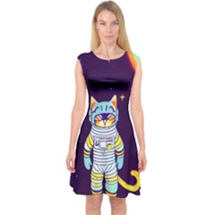 Cat Astronaut Space Retro Universe Capsleeve Midi Dress by Bedest