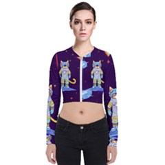 Cat Astronaut Space Retro Universe Long Sleeve Zip Up Bomber Jacket by Bedest