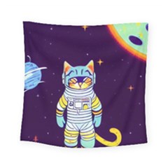 Cat Astronaut Space Retro Universe Square Tapestry (small) by Bedest