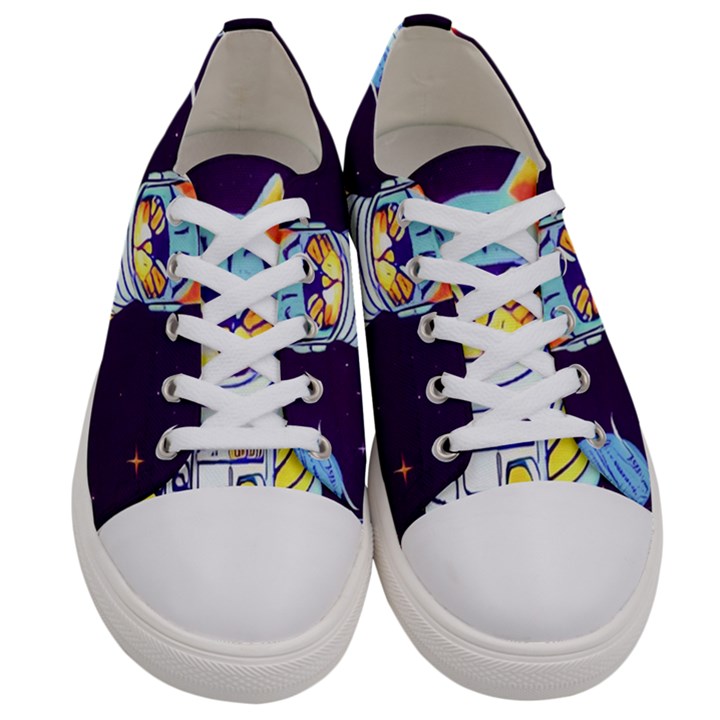 Cat Astronaut Space Retro Universe Men s Low Top Canvas Sneakers