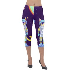 Cat Astronaut Space Retro Universe Lightweight Velour Capri Leggings  by Bedest