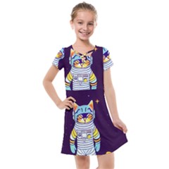 Cat Astronaut Space Retro Universe Kids  Cross Web Dress by Bedest