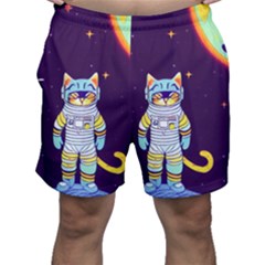 Cat Astronaut Space Retro Universe Men s Shorts by Bedest