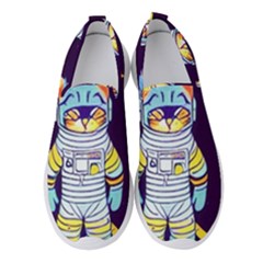 Cat Astronaut Space Retro Universe Women s Slip On Sneakers by Bedest