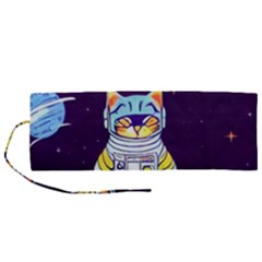 Cat Astronaut Space Retro Universe Roll Up Canvas Pencil Holder (m) by Bedest