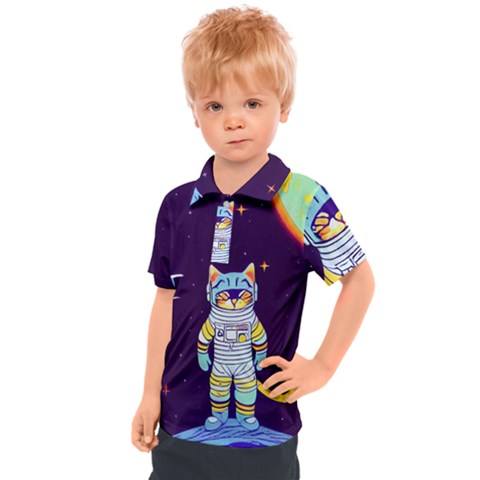 Cat Astronaut Space Retro Universe Kids  Polo T-shirt by Bedest