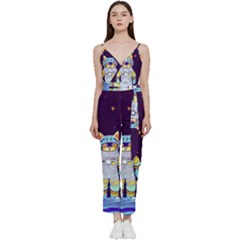 Cat Astronaut Space Retro Universe V-neck Camisole Jumpsuit by Bedest