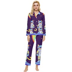 Cat Astronaut Space Retro Universe Womens  Long Sleeve Velvet Pocket Pajamas Set by Bedest