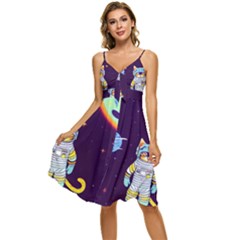 Cat Astronaut Space Retro Universe Sleeveless Tie Front Chiffon Dress by Bedest