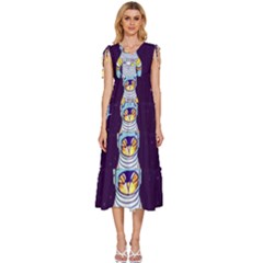 Cat Astronaut Space Retro Universe V-neck Drawstring Shoulder Sleeveless Maxi Dress by Bedest