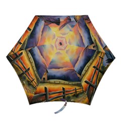 Rural Farm Fence Pathway Sunset Mini Folding Umbrellas