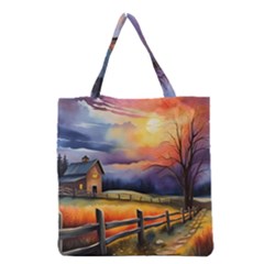 Rural Farm Fence Pathway Sunset Grocery Tote Bag by Bedest