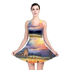 Rural Farm Fence Pathway Sunset Reversible Skater Dress