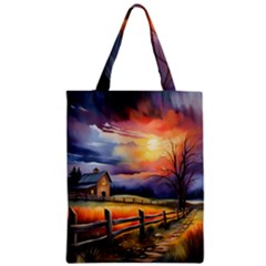 Rural Farm Fence Pathway Sunset Zipper Classic Tote Bag