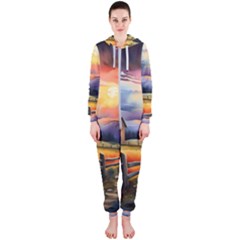 Rural Farm Fence Pathway Sunset Hooded Jumpsuit (ladies) by Bedest