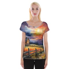 Rural Farm Fence Pathway Sunset Cap Sleeve Top