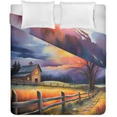 Rural Farm Fence Pathway Sunset Duvet Cover Double Side (California King Size)