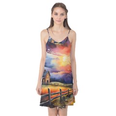 Rural Farm Fence Pathway Sunset Camis Nightgown 