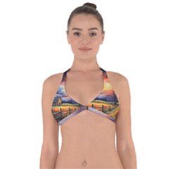 Rural Farm Fence Pathway Sunset Halter Neck Bikini Top