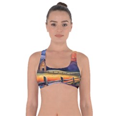 Rural Farm Fence Pathway Sunset Got No Strings Sports Bra by Bedest