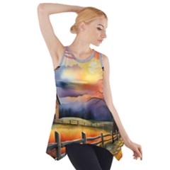 Rural Farm Fence Pathway Sunset Side Drop Tank Tunic by Bedest