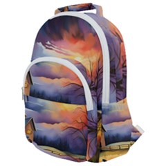 Rural Farm Fence Pathway Sunset Rounded Multi Pocket Backpack