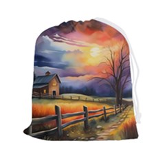 Rural Farm Fence Pathway Sunset Drawstring Pouch (2XL)