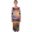 Rural Farm Fence Pathway Sunset Quarter Sleeve Midi Bodycon Dress View1