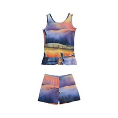 Rural Farm Fence Pathway Sunset Kids  Boyleg Swimsuit