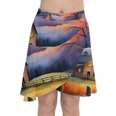 Rural Farm Fence Pathway Sunset Chiffon Wrap Front Skirt