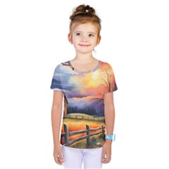 Rural Farm Fence Pathway Sunset Kids  One Piece T-Shirt