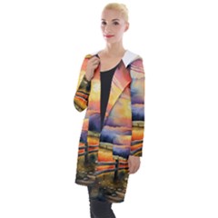 Rural Farm Fence Pathway Sunset Hooded Pocket Cardigan