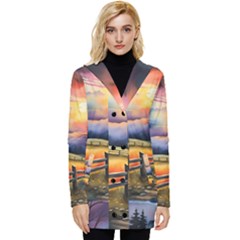 Rural Farm Fence Pathway Sunset Button Up Hooded Coat 