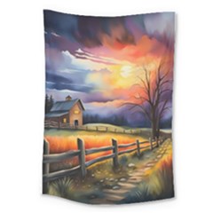 Rural Farm Fence Pathway Sunset Large Tapestry