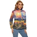 Rural Farm Fence Pathway Sunset Women s Puffer Bubble Jacket Coat View3