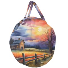 Rural Farm Fence Pathway Sunset Giant Round Zipper Tote