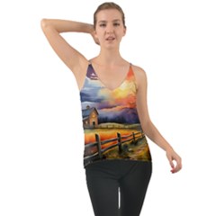 Rural Farm Fence Pathway Sunset Chiffon Cami by Bedest