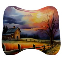 Rural Farm Fence Pathway Sunset Velour Head Support Cushion