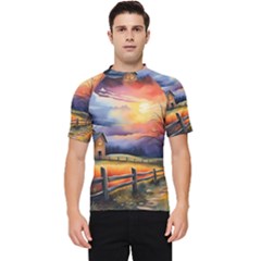 Rural Farm Fence Pathway Sunset Men s Short Sleeve Rash Guard