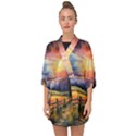 Rural Farm Fence Pathway Sunset Half Sleeve Chiffon Kimono View1