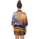 Rural Farm Fence Pathway Sunset Half Sleeve Chiffon Kimono View2