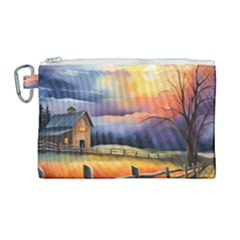 Rural Farm Fence Pathway Sunset Canvas Cosmetic Bag (Large)