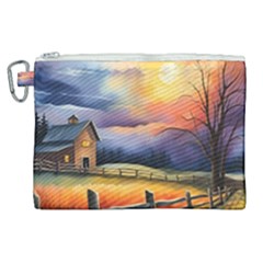 Rural Farm Fence Pathway Sunset Canvas Cosmetic Bag (XL)