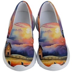 Rural Farm Fence Pathway Sunset Kids Lightweight Slip Ons