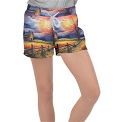 Rural Farm Fence Pathway Sunset Women s Velour Lounge Shorts by Bedest