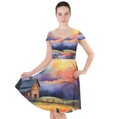 Rural Farm Fence Pathway Sunset Cap Sleeve Midi Dress by Bedest