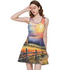 Rural Farm Fence Pathway Sunset Inside Out Racerback Dress by Bedest