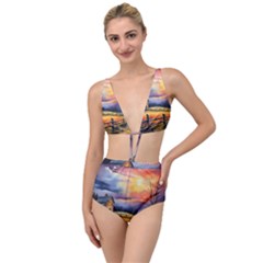 Rural Farm Fence Pathway Sunset Tied Up Two Piece Swimsuit